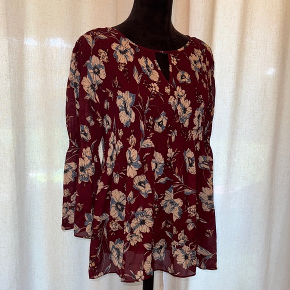2/$20 Floral & Ivy Burgundy Peplum Blouse - Size Medium FALL - Picture 1 of 4